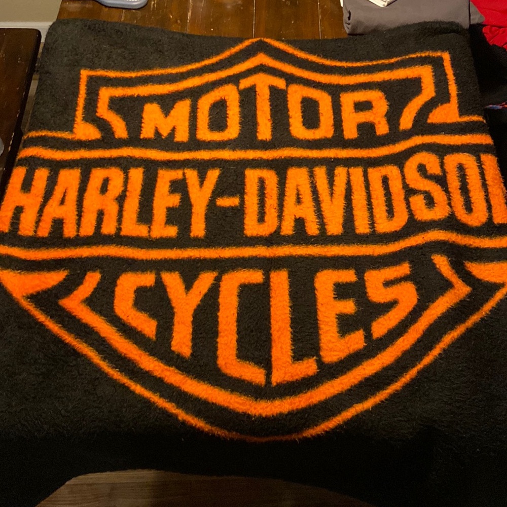 Orange and black double sided Harley Davidson blanket